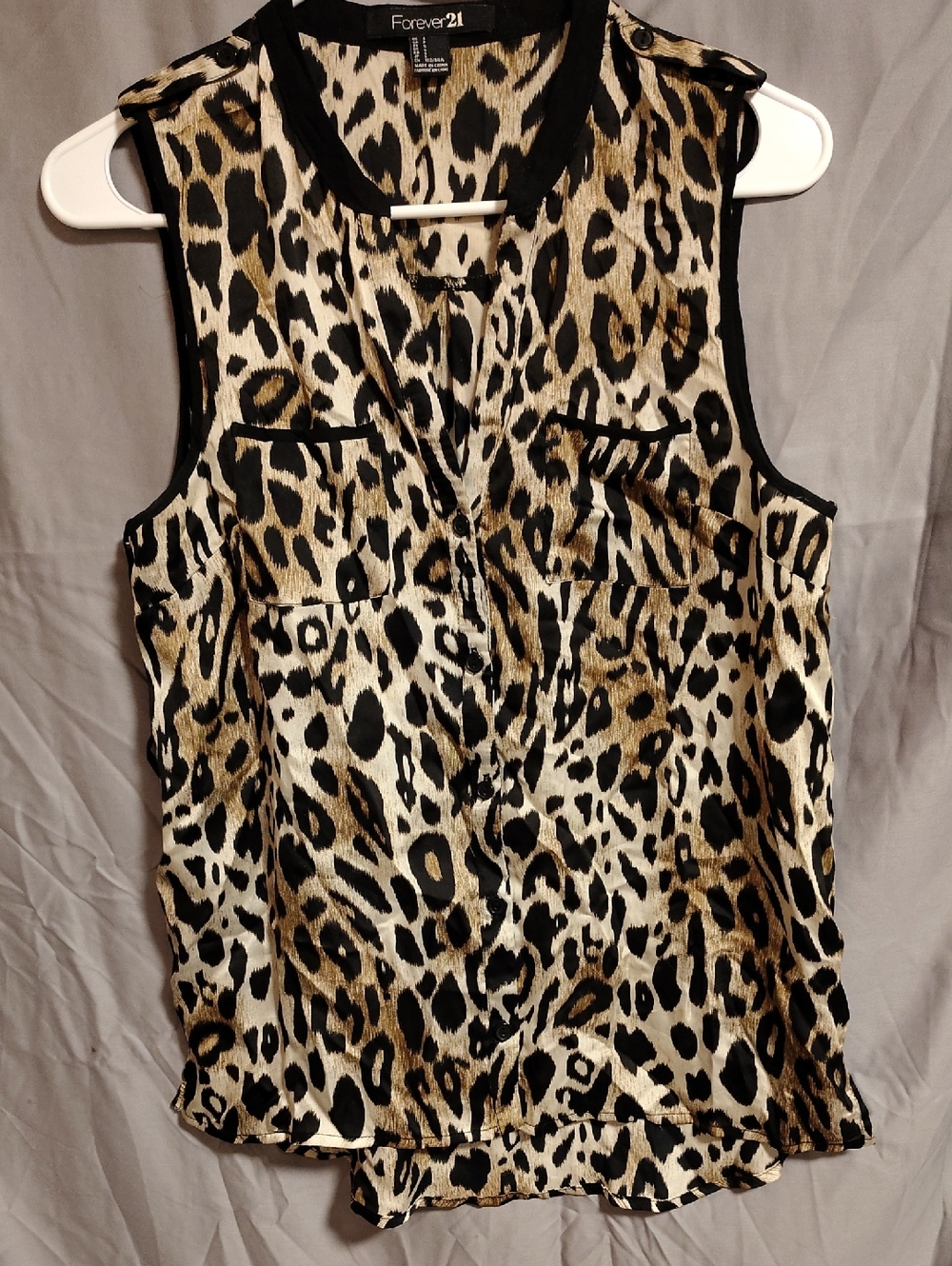 Forever 21 Leopard Print V-Neck Sleeveless Top - Black Brown White